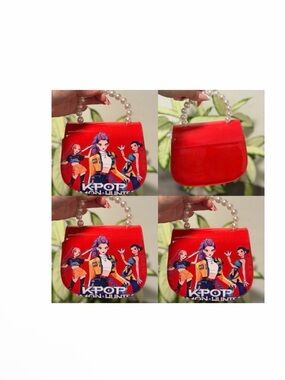 Red Kpop Graphic Pearl-Handle kids crossbody bag